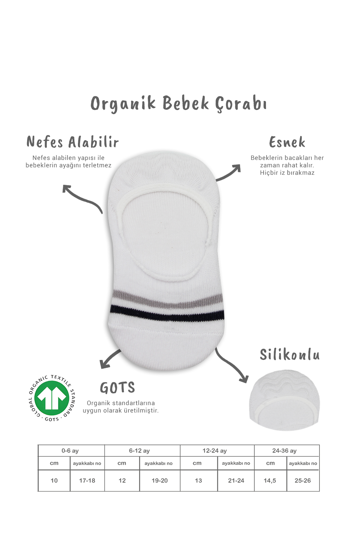 Bistyle 2’Li Penye Babet Silikon Çemberli Çorap 30102 Gri Beyaz
