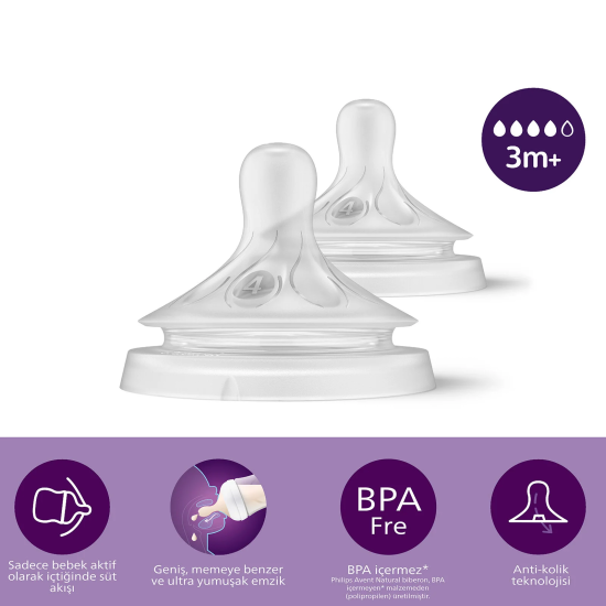 Philips Avent Doğal Tepkili Natural Response 2’Li Biberon Emziği No:4 3+ Ay