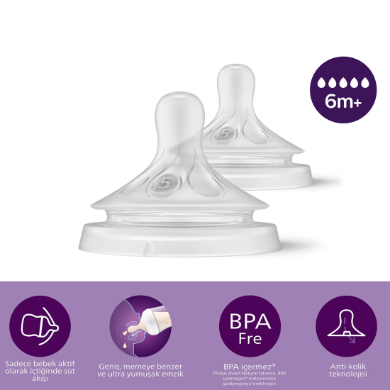 Philips Avent Doğal Tepkili Natural Response 2’Li Biberon Emziği No:5 6+ Ay