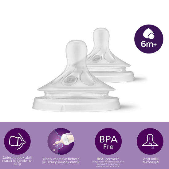 Philips Avent Doğal Tepkili Natural Response 2’Li Biberon Emziği No:6 6+ Ay