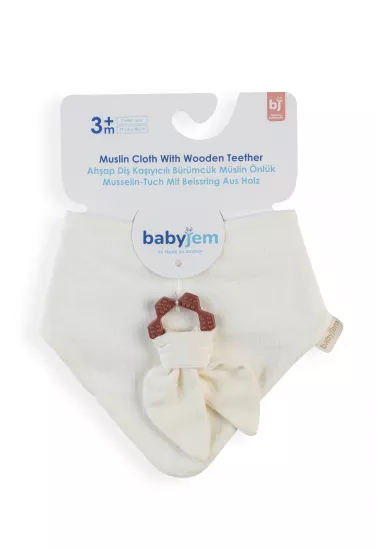 BabyJem Silikon Diş Kaşıyıcılı Müslin Önlük 736 Ekru