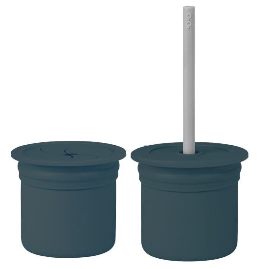 OiOi Ham+Hüp Pipetli Silikon Bardak Seti Deep Blue / Powder Grey