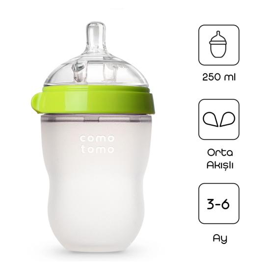 Comotomo Antikolik Silikon Biberon 250 ml 3-6 Ay Yeşil