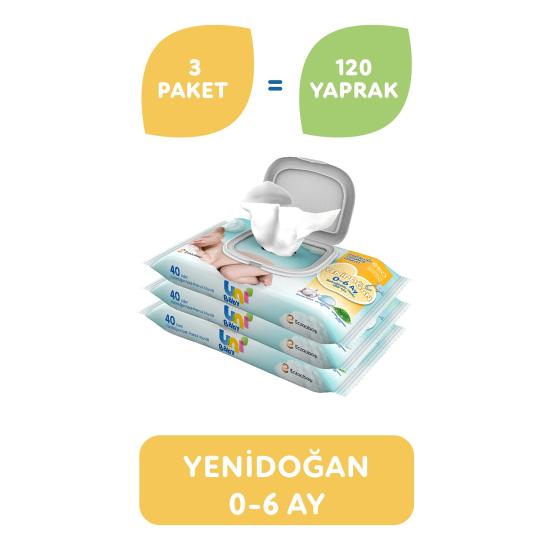 Uni Baby Yenidoğan Islak Havlu Mendil 3’lü 120 Yaprak
