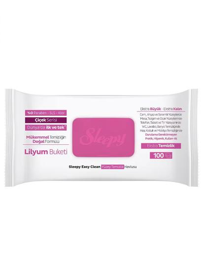 Sleepy Çiçek Serisi Yüzey Temizlik Havlusu 100 Adet Lilyum Pembe