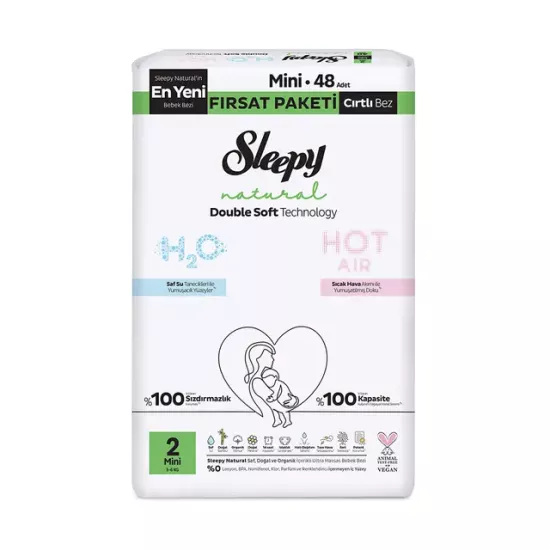 Sleepy Natural Double Soft Bebek Bezi Fırsat Paketi 2 Beden 48 Adet