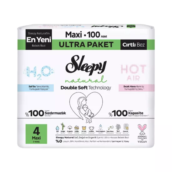 Sleepy Natural Double Soft Bebek Bezi Ultra Paket 4 Beden 100 Adet