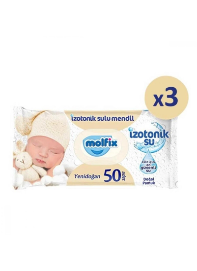 Molfix Yenidoğan İzotonik Sulu Doğal Pamuk Islak Havlu Mendil 3’Lü 150 Yaprak