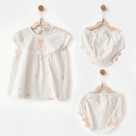 Andywawa AC26541 Little Swan Love Elbise Takım Ekru